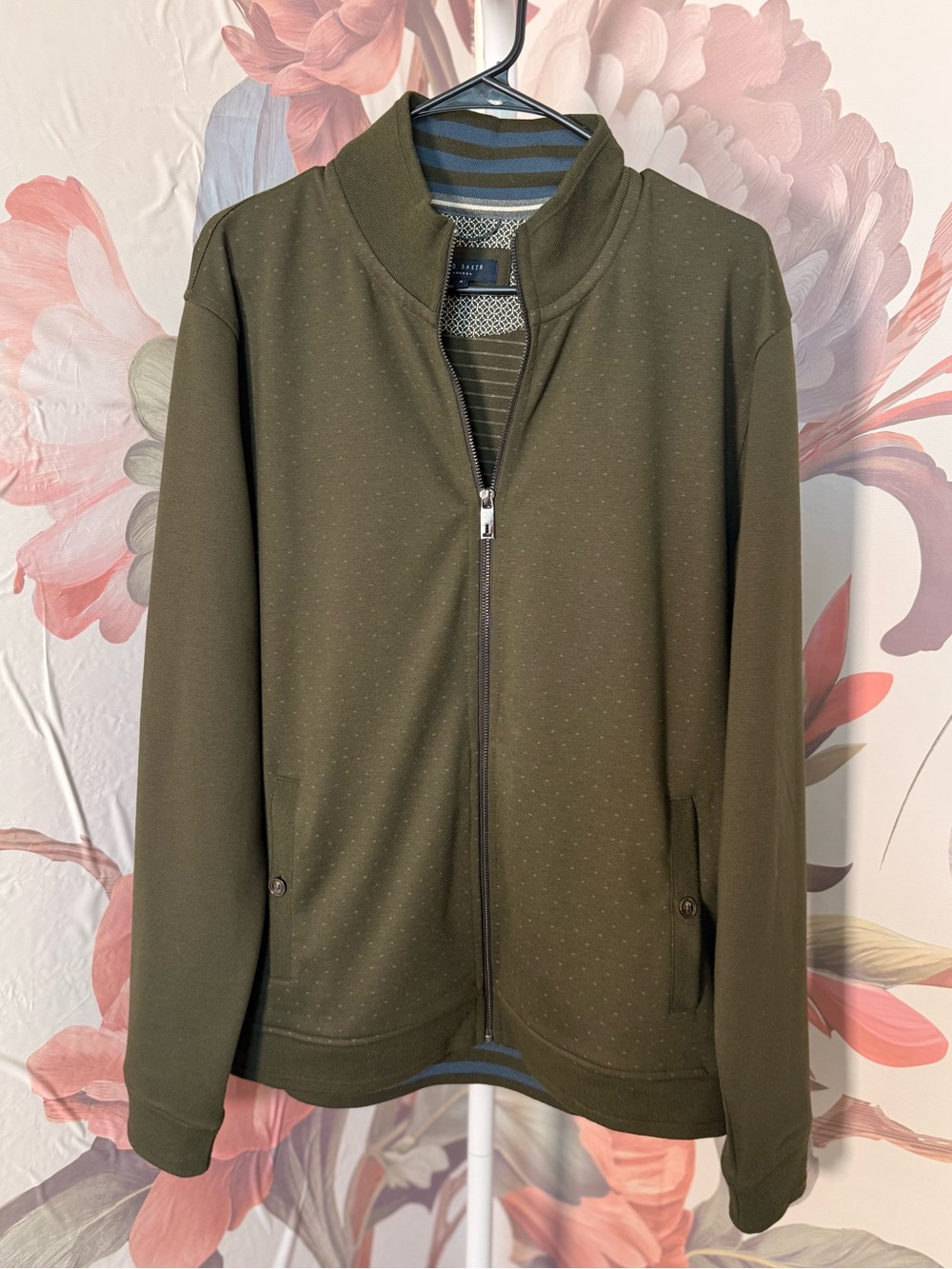 Ted Baker London Men's Olive Green Zip-Front Sweater Jacket - T5/XL